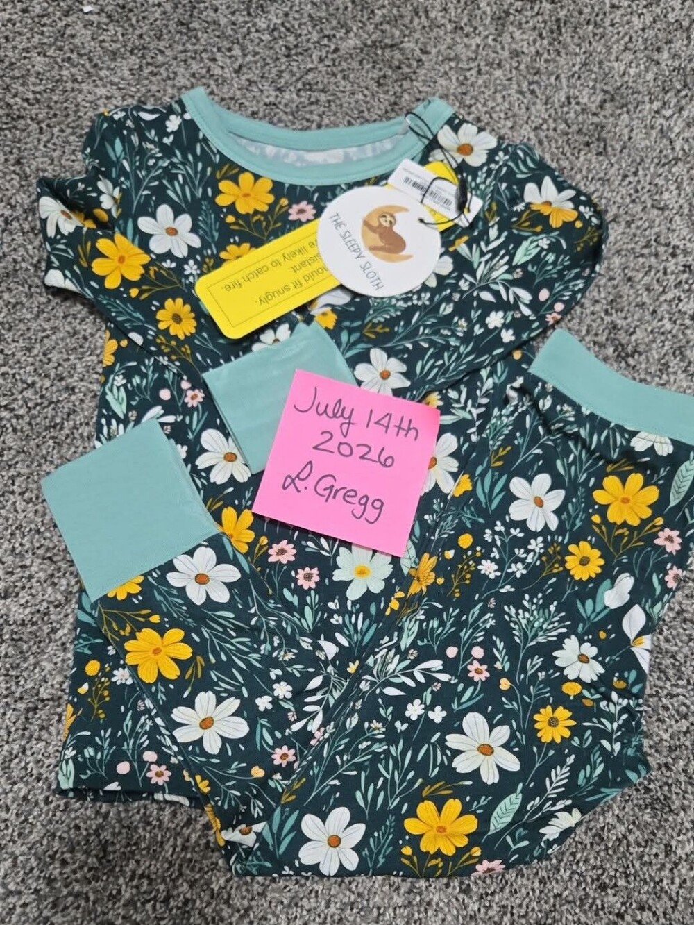 Girls Floral Bamboo Print Dark Teal Pajama Top and Bottom Set